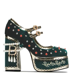 KOI footwear Boleyn’s Revenge Bejewelled Velvet Heels - Green Hot