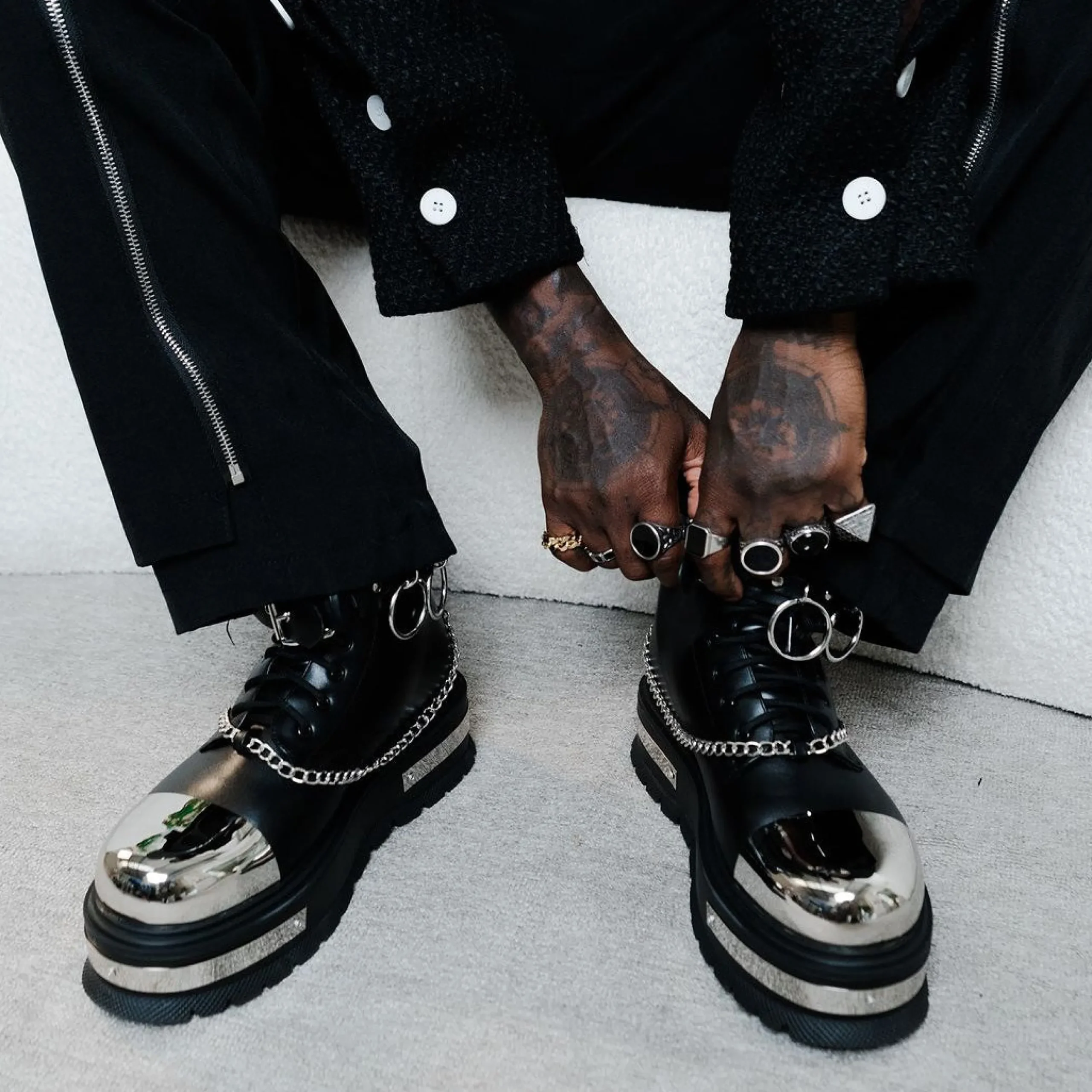 KOI footwear Borin Men's Hardware Platform Boots Black Sale