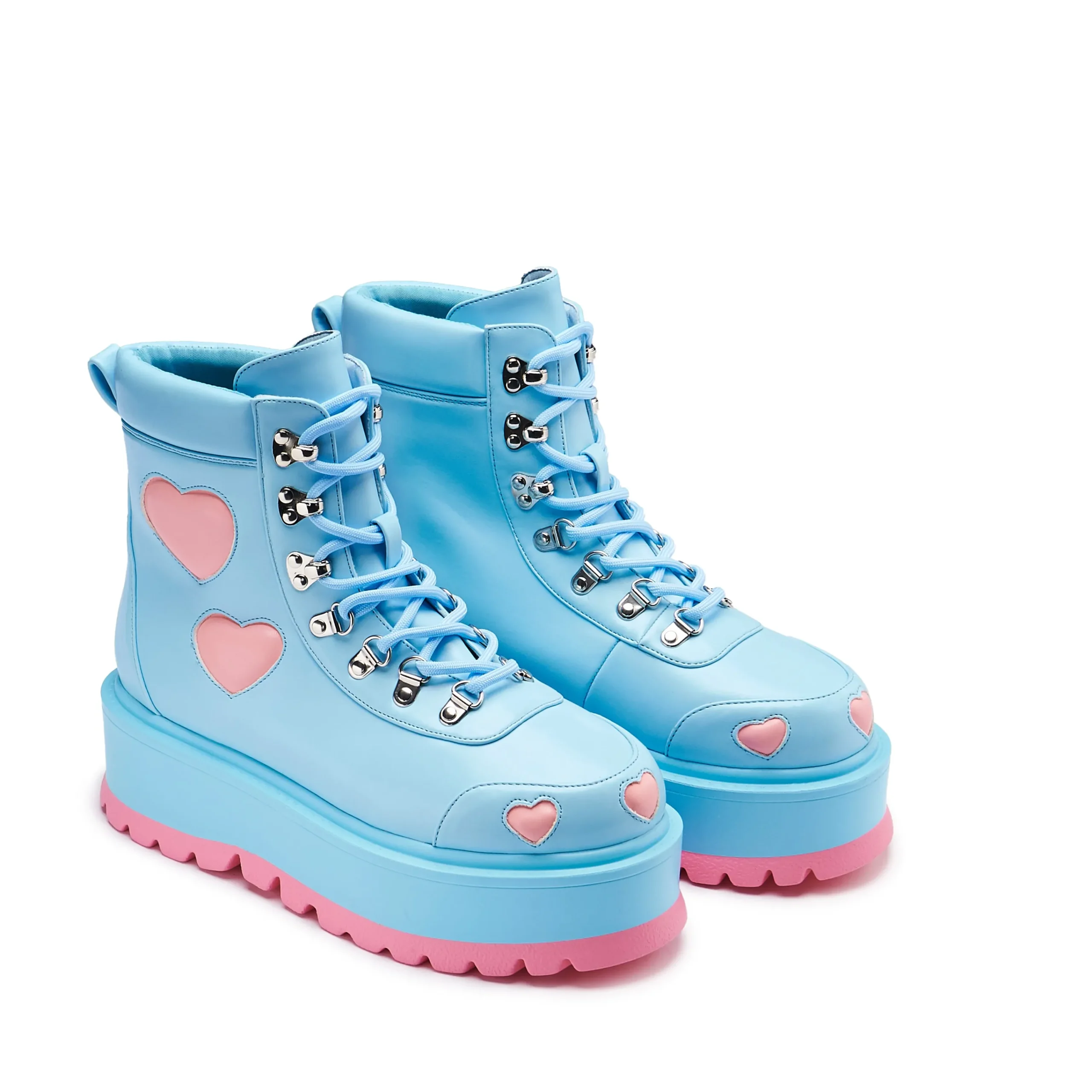KOI footwear Chibi Cherub Kawaii Heart Boots - Blue Flash Sale