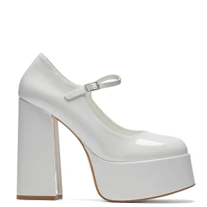 KOI footwear Darkbloom Patent Platform Heels White Clearance