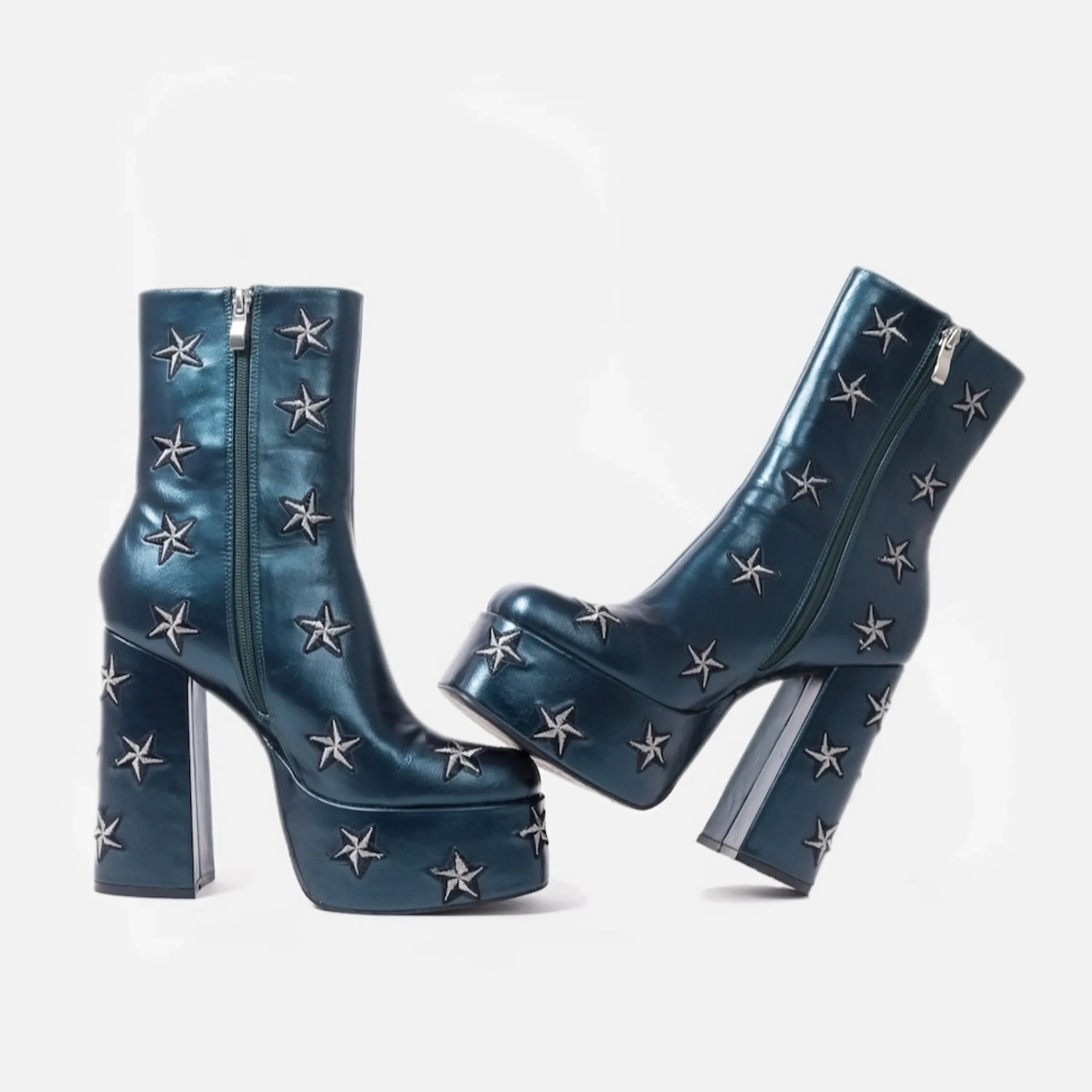 KOI footwear Dreams of Mooncraft Teal Heeled Boots Blue Flash Sale