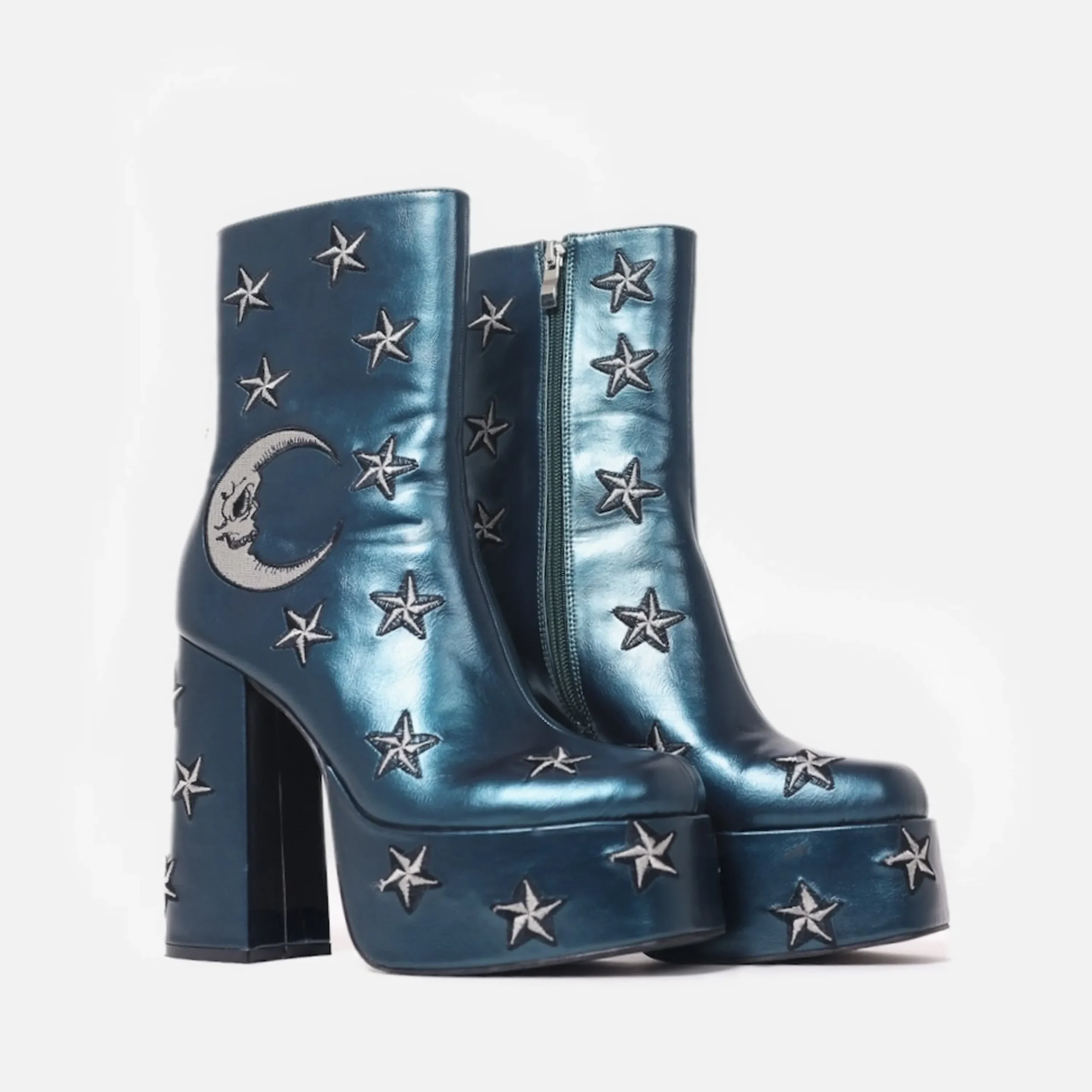 KOI footwear Dreams of Mooncraft Teal Heeled Boots Blue Flash Sale