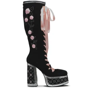 KOI footwear Guiltless Ghost Lace Up Platform Long Boots - Black Hot