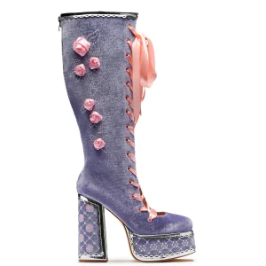KOI footwear Guiltless Ghost Lace Up Platform Long Boots - Lilac Purple Discount