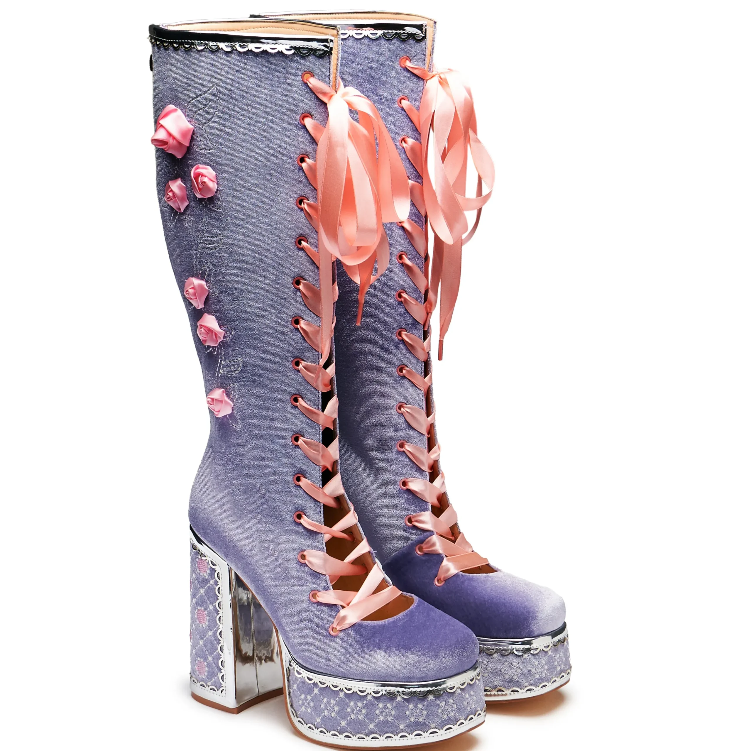 KOI footwear Guiltless Ghost Lace Up Platform Long Boots - Lilac Purple Discount
