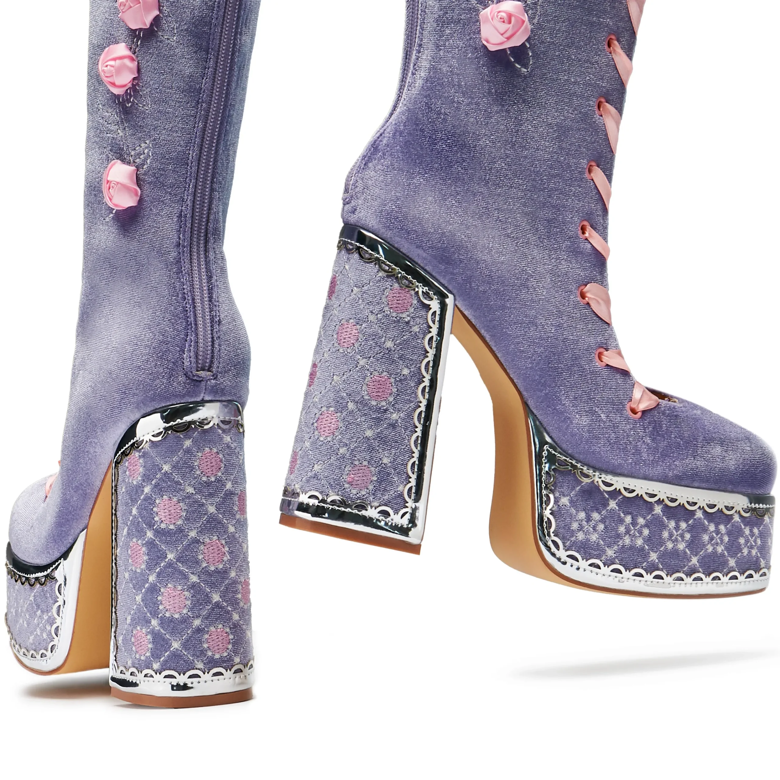 KOI footwear Guiltless Ghost Lace Up Platform Long Boots - Lilac Purple Discount