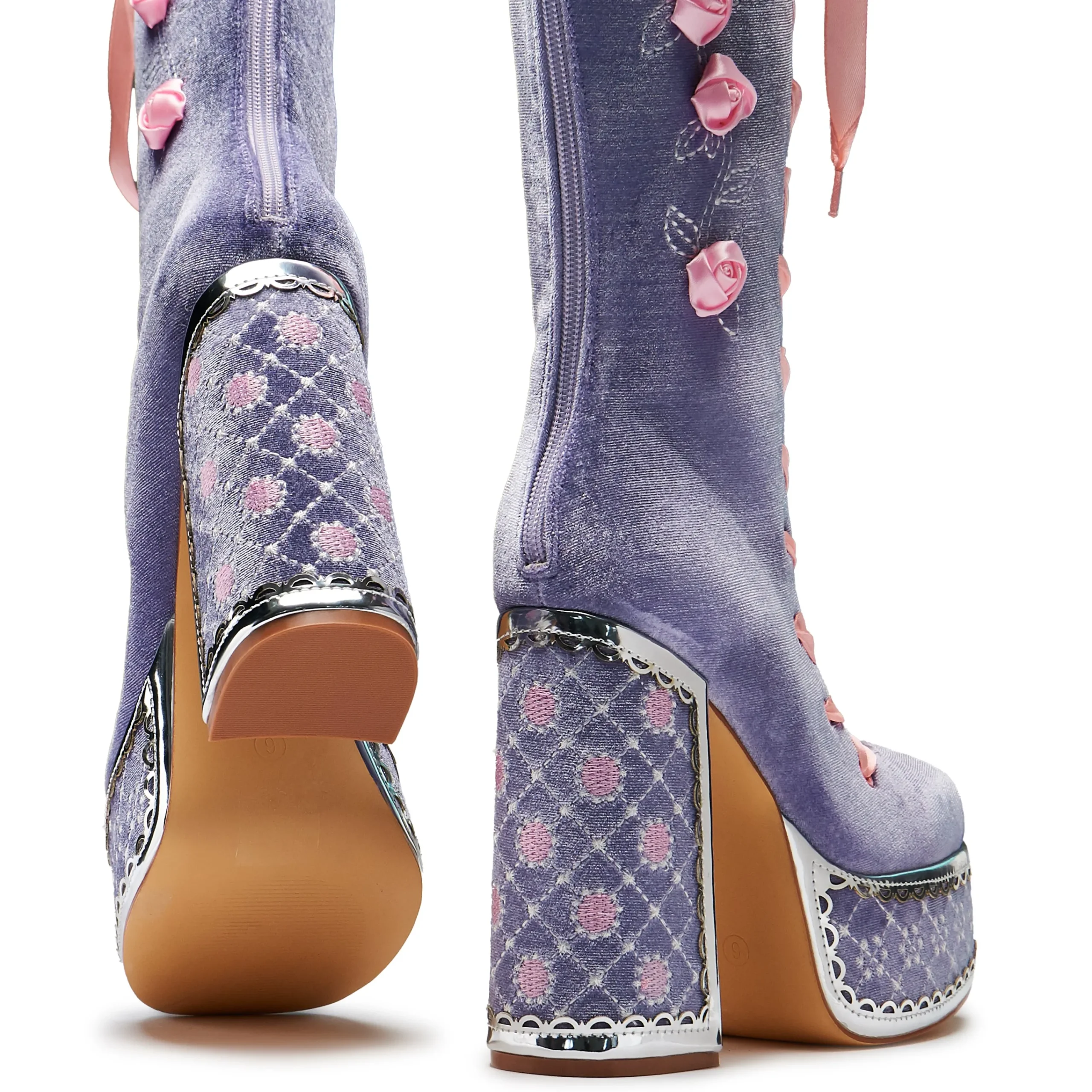 KOI footwear Guiltless Ghost Lace Up Platform Long Boots - Lilac Purple Discount