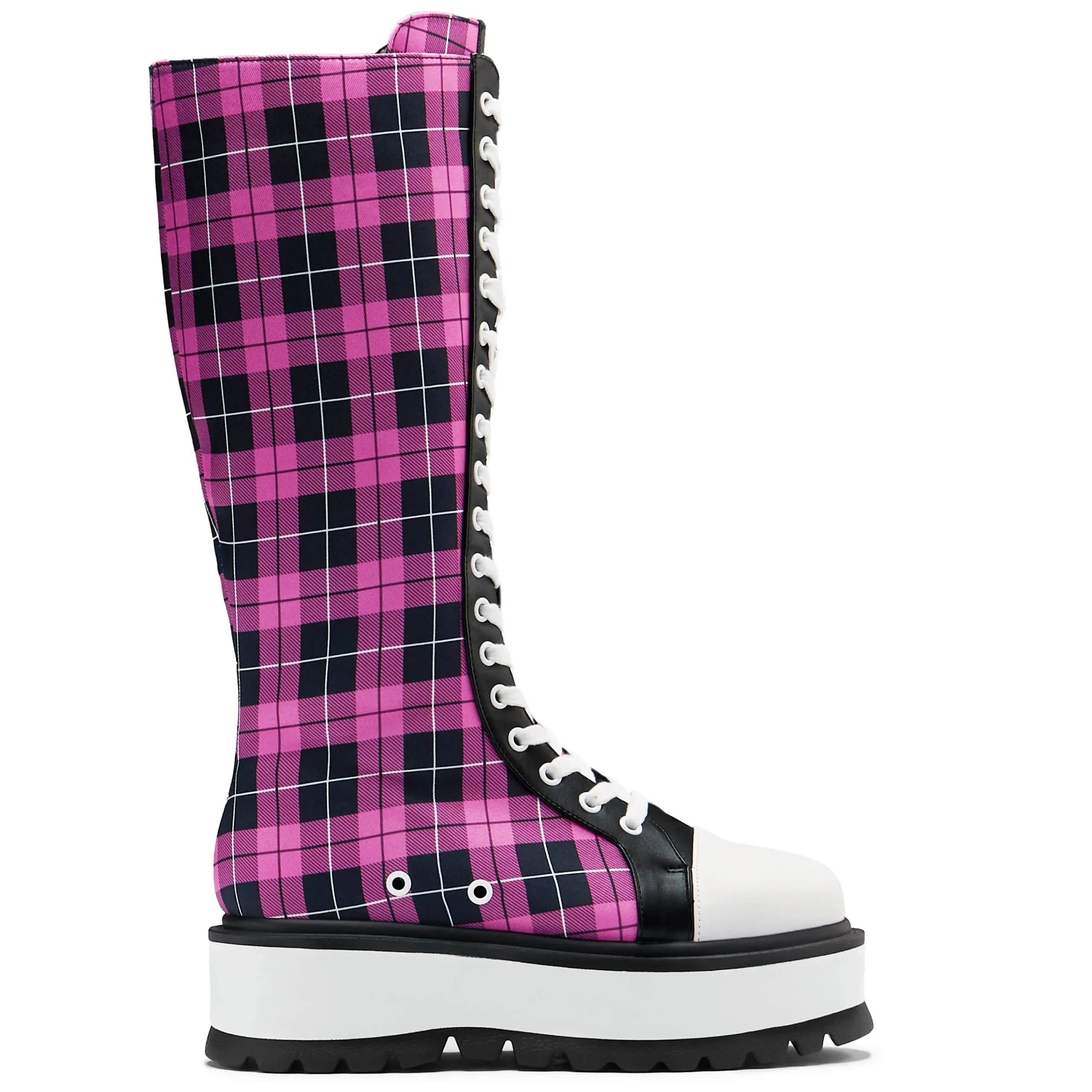 KOI footwear Irrelevant Long Platform Boots - Check Pink Shop
