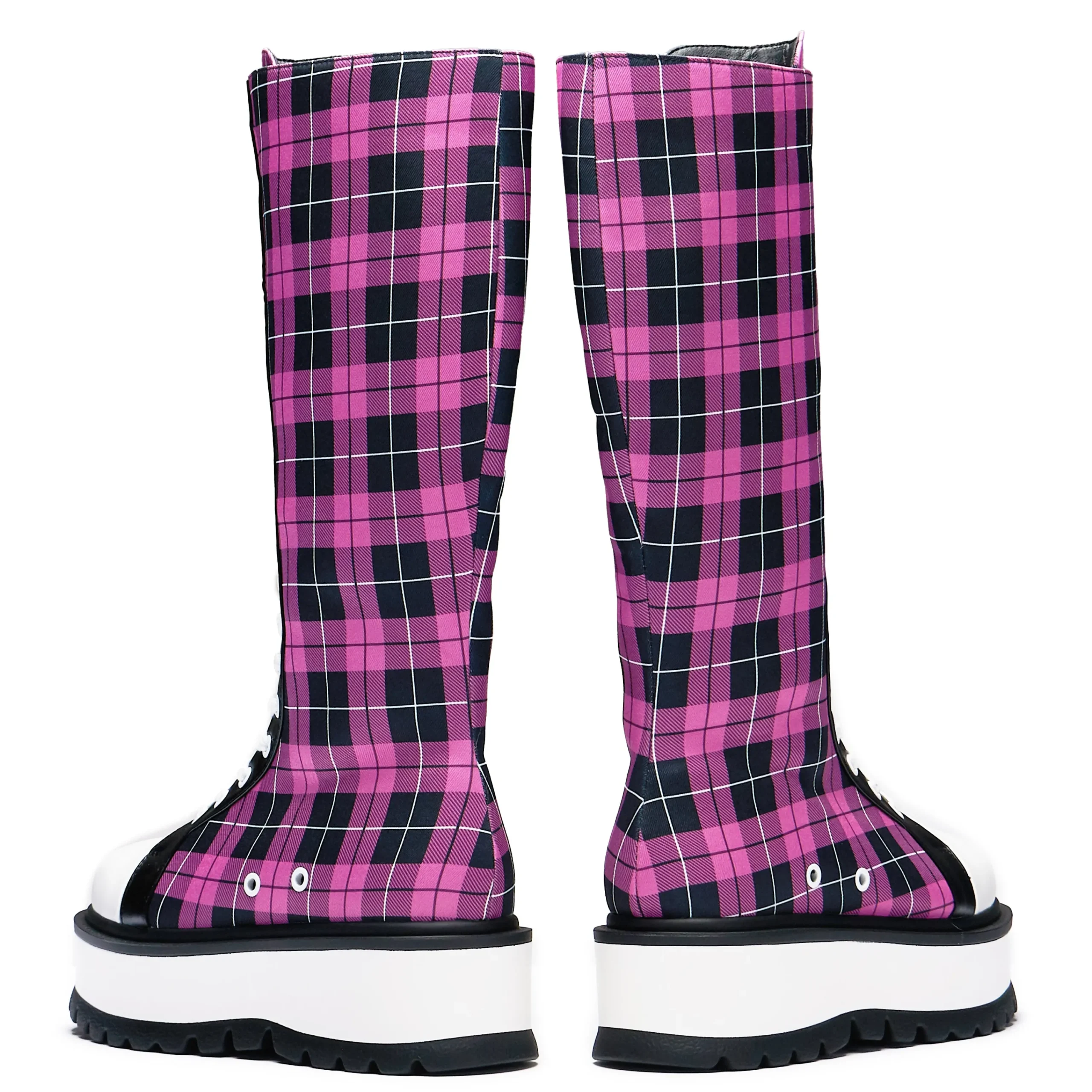 KOI footwear Irrelevant Long Platform Boots - Check Pink Shop