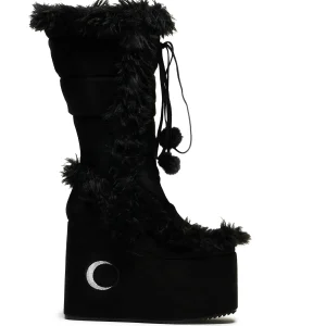 KOI footwear La Push Crescent Platform Faux Fur Long Boots - Black Best