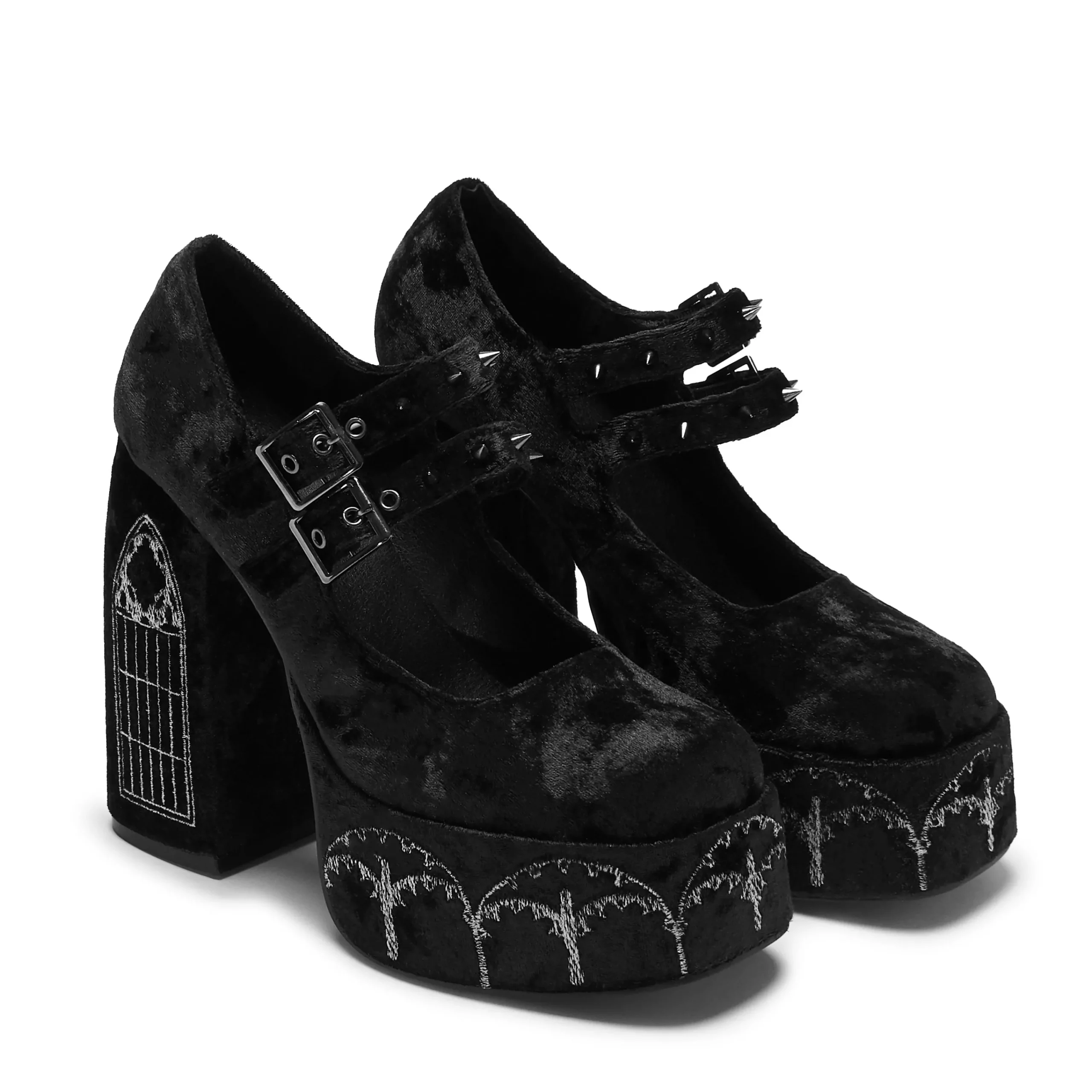 KOI footwear Lady Menace Grunge Crushed Velvet Heels - Black Store