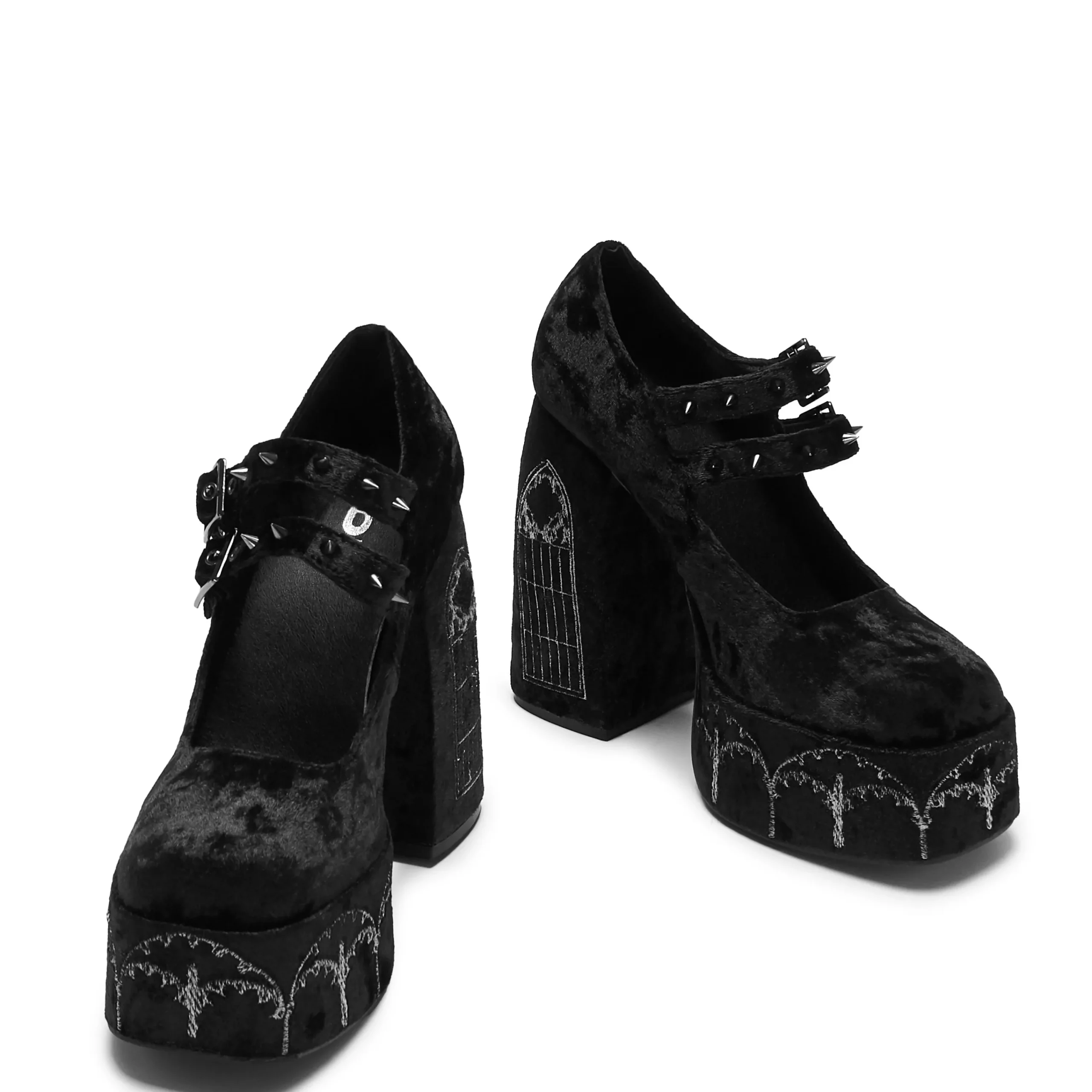 KOI footwear Lady Menace Grunge Crushed Velvet Heels - Black Store