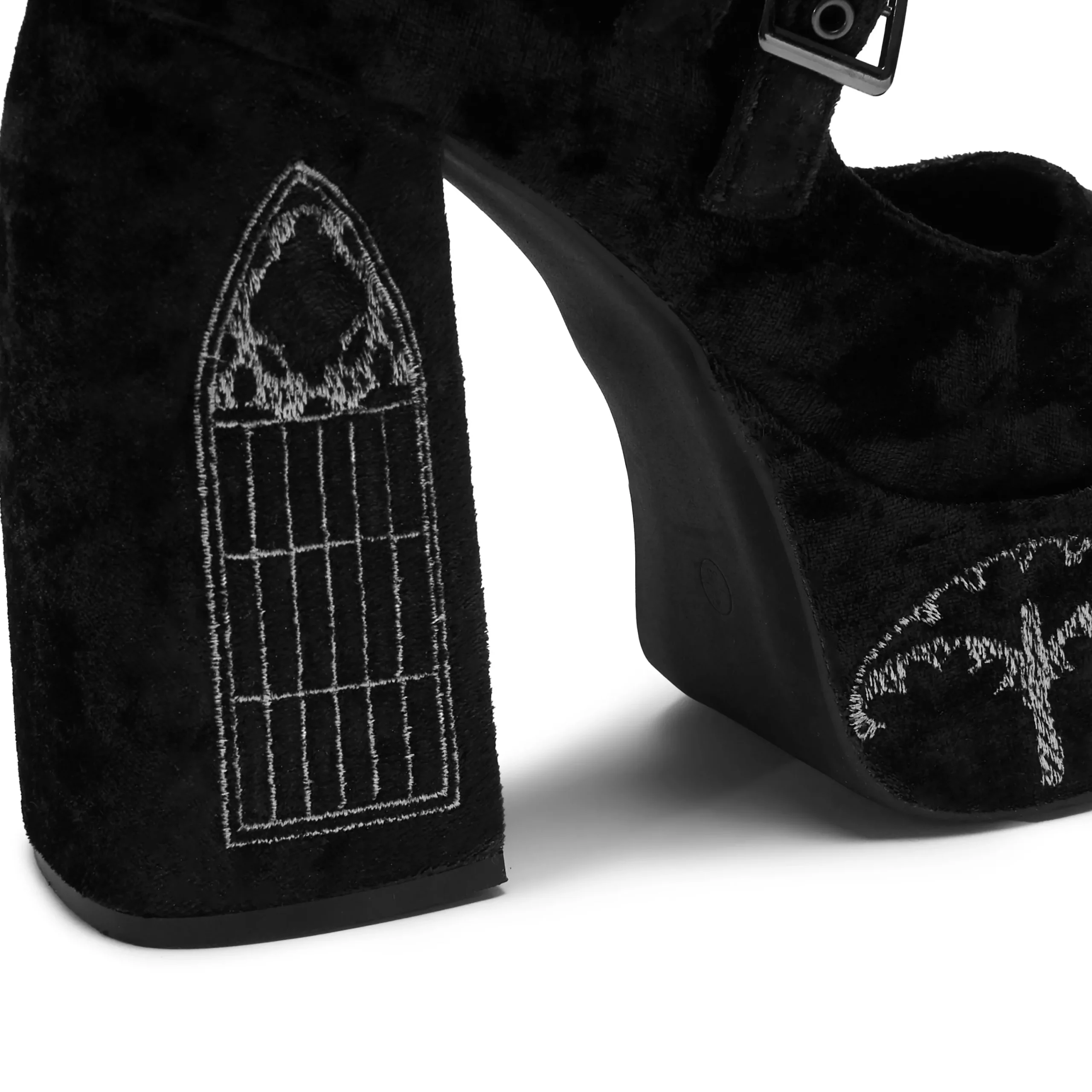 KOI footwear Lady Menace Grunge Crushed Velvet Heels - Black Store