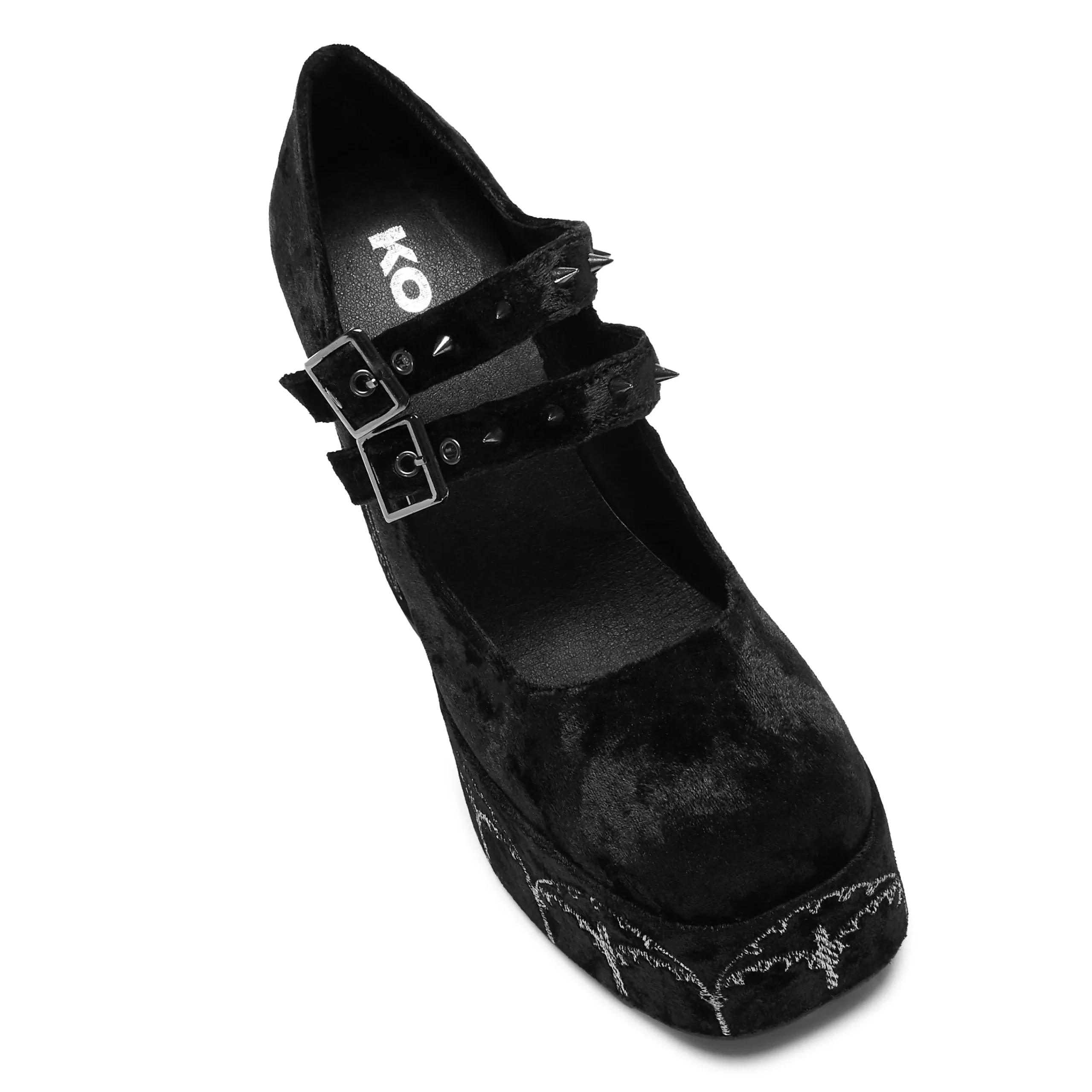 KOI footwear Lady Menace Grunge Crushed Velvet Heels - Black Store