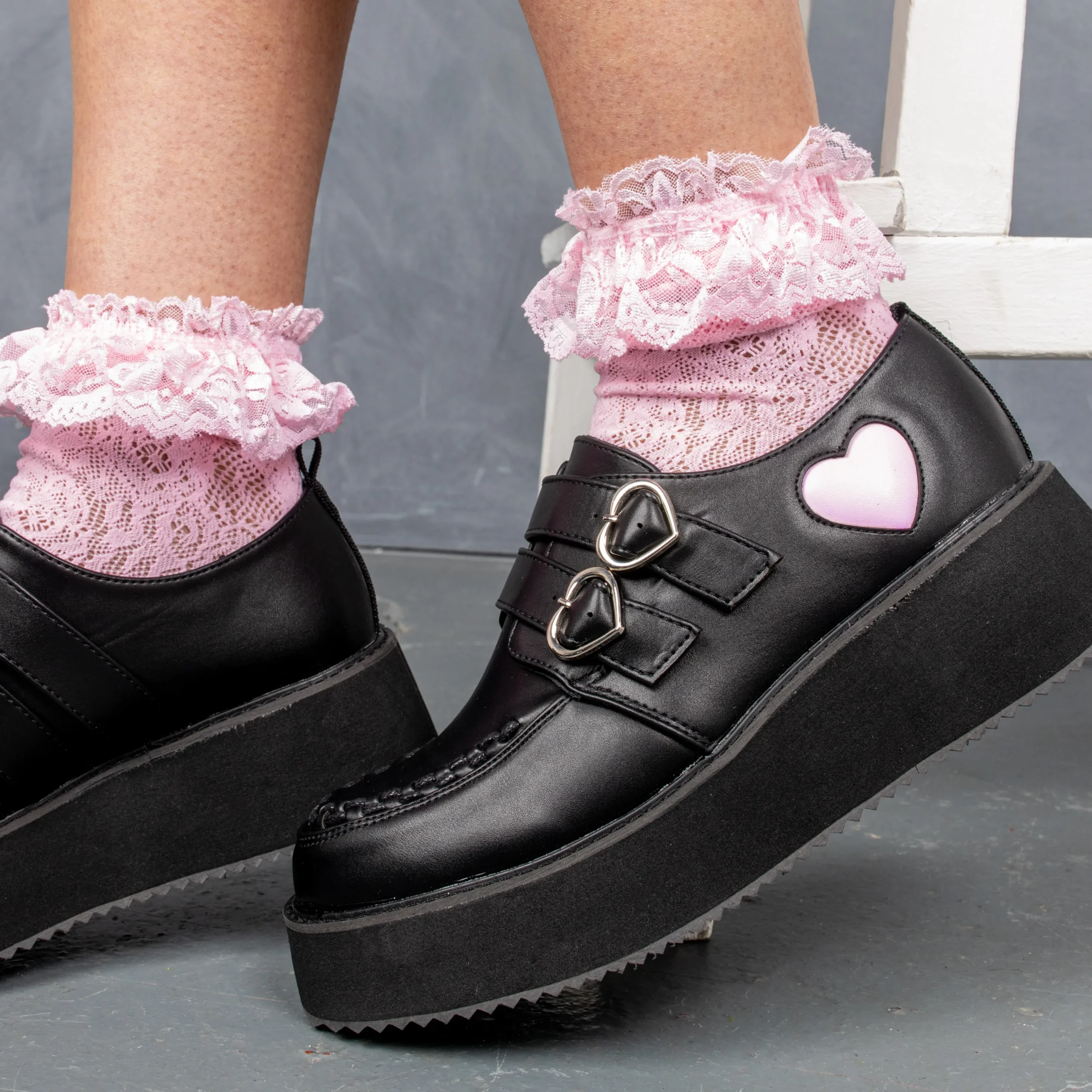 KOI footwear Pothos Pink Heart Wave Platform Shoes Black Online