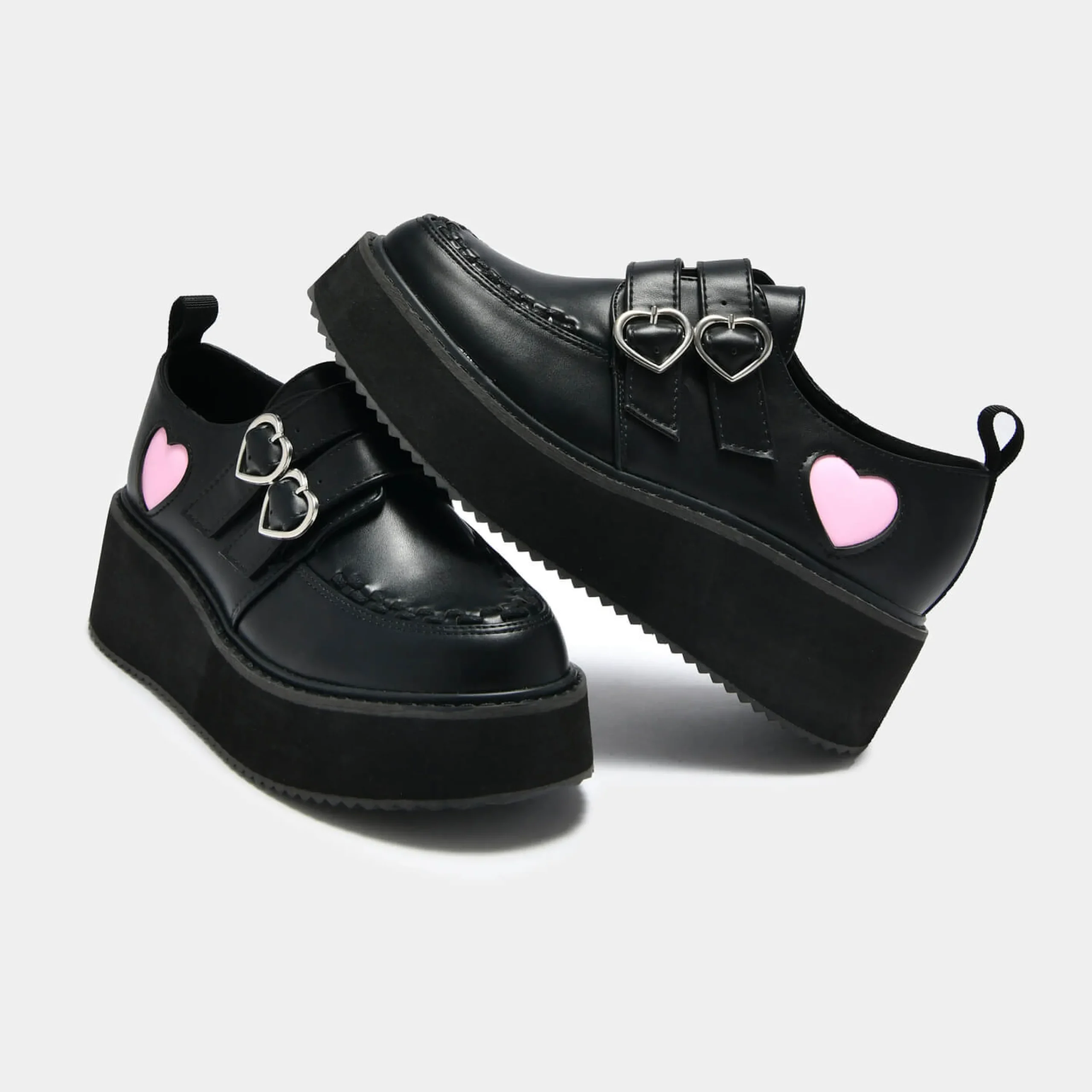 KOI footwear Pothos Pink Heart Wave Platform Shoes Black Online
