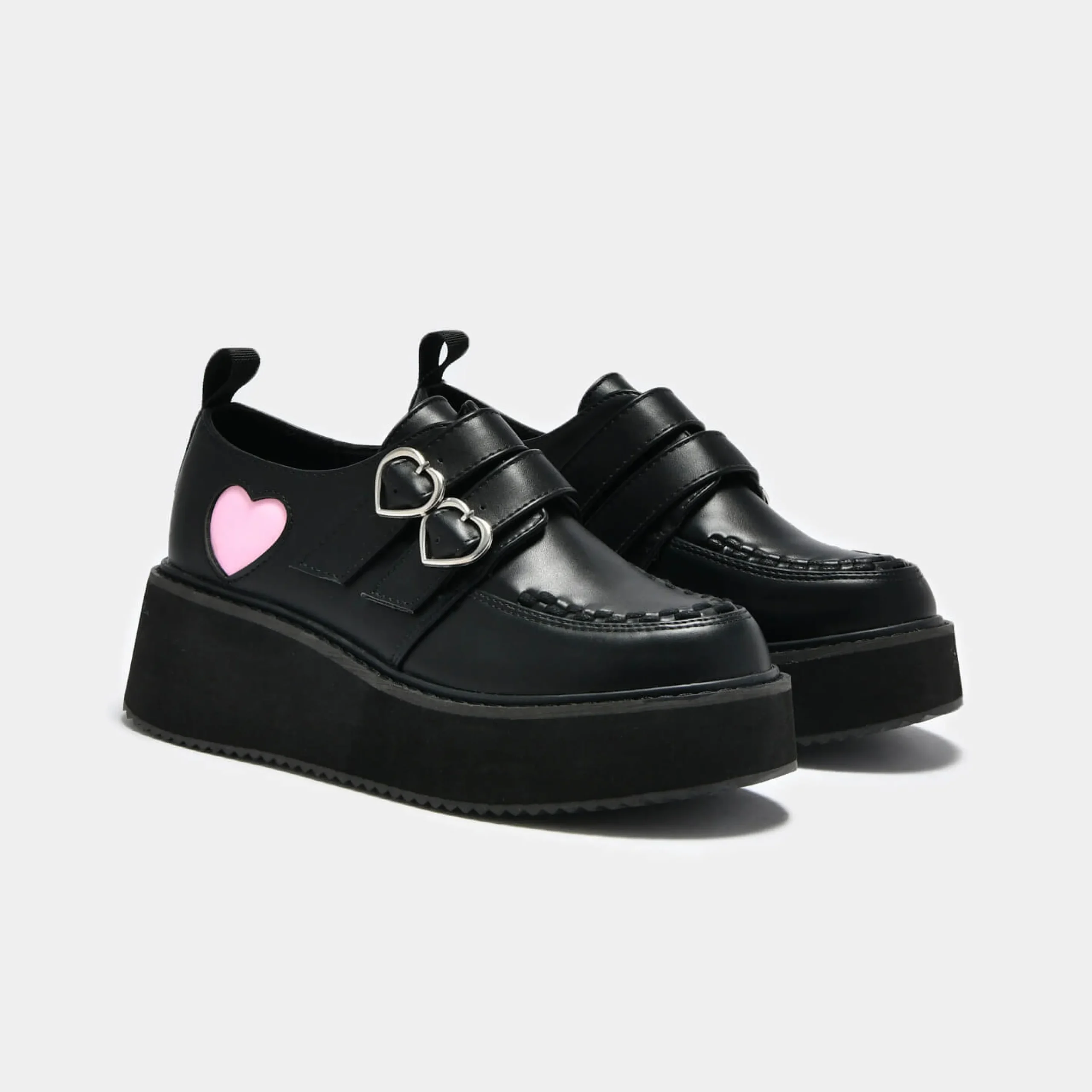 KOI footwear Pothos Pink Heart Wave Platform Shoes Black Online