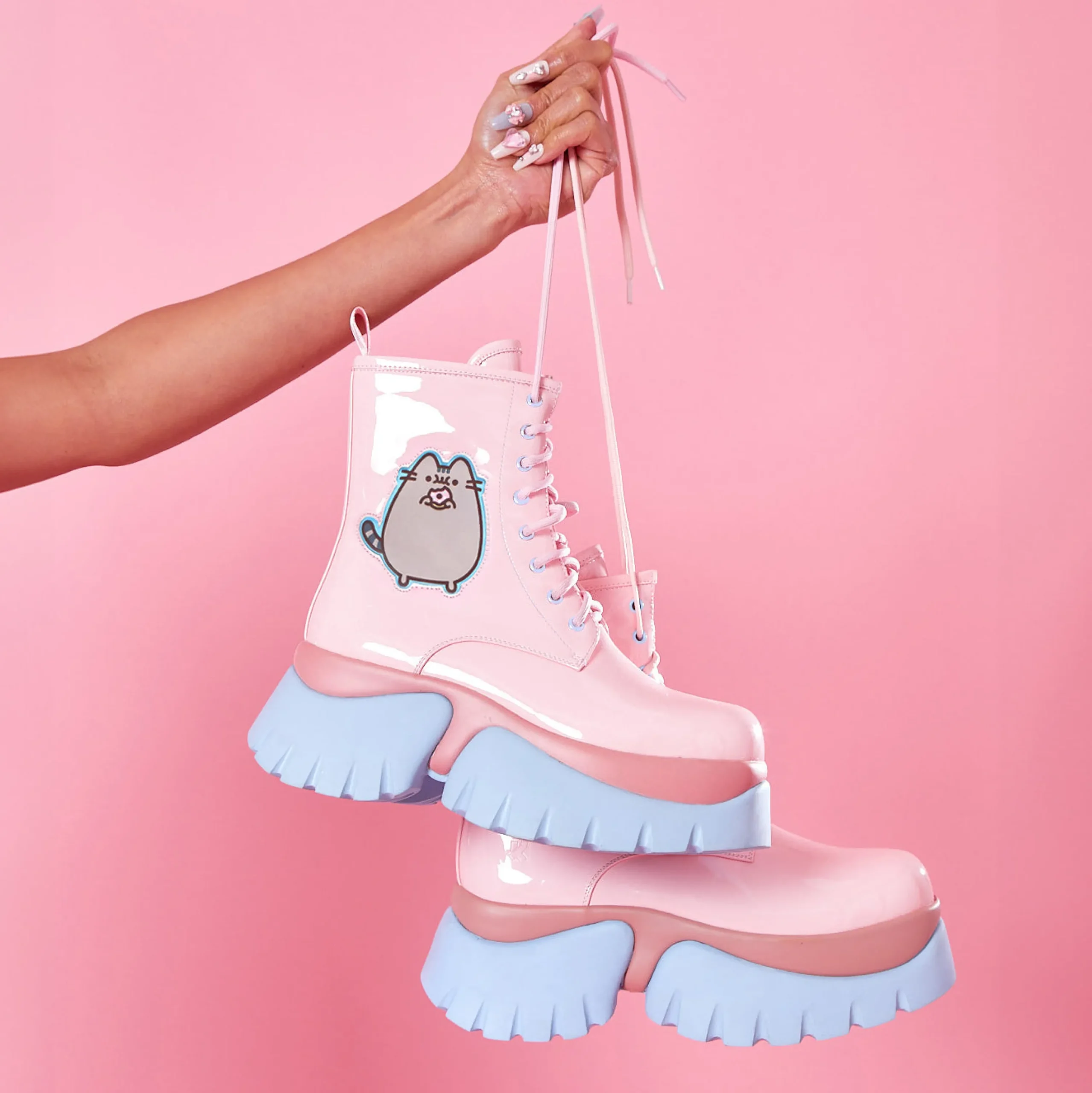 KOI footwear Pusheen Doughnuts Pastel Patent Boots Pink Clearance