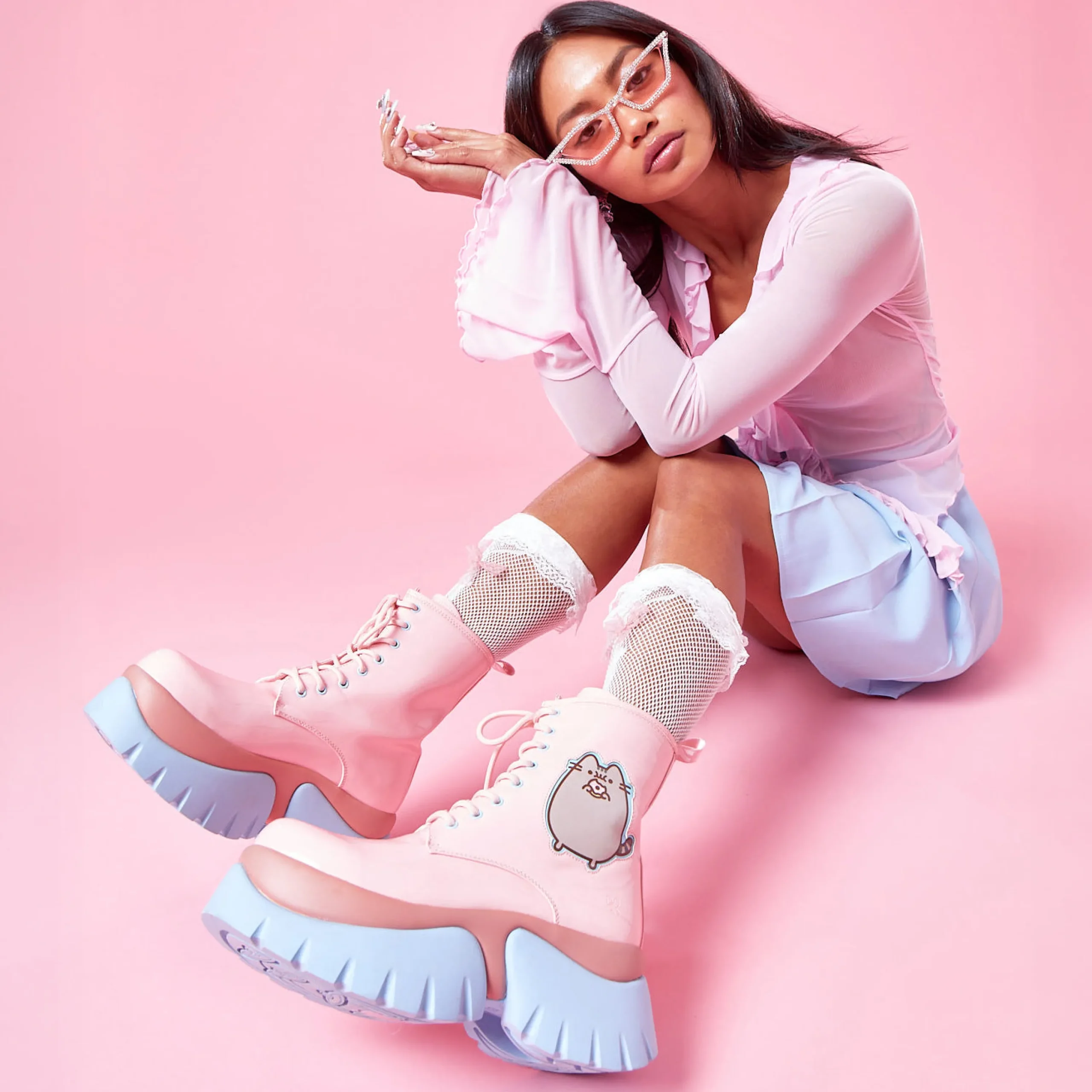 KOI footwear Pusheen Doughnuts Pastel Patent Boots Pink Clearance