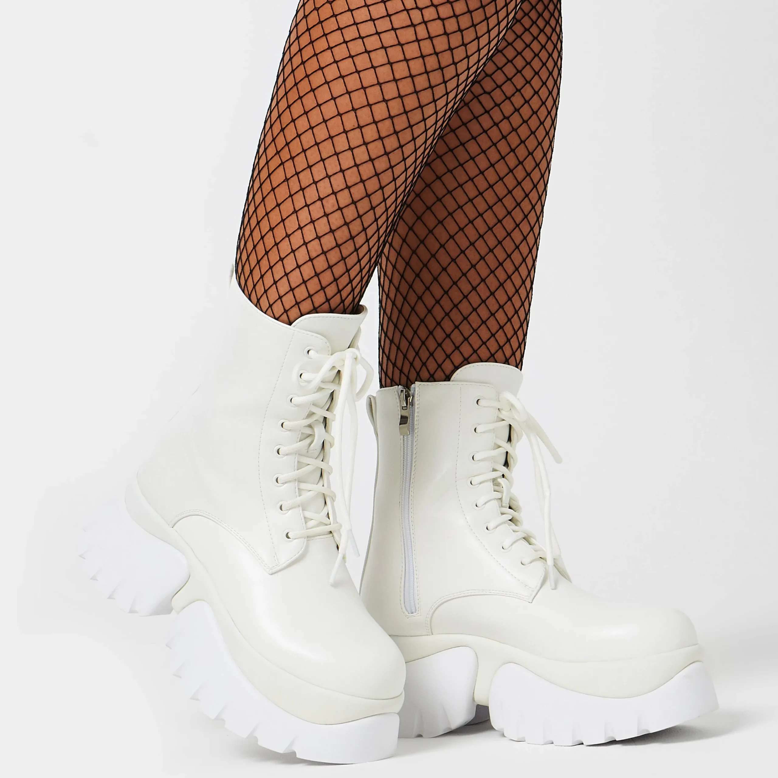 KOI footwear Rancor Lace Up Monster Platform Boots - White Shop