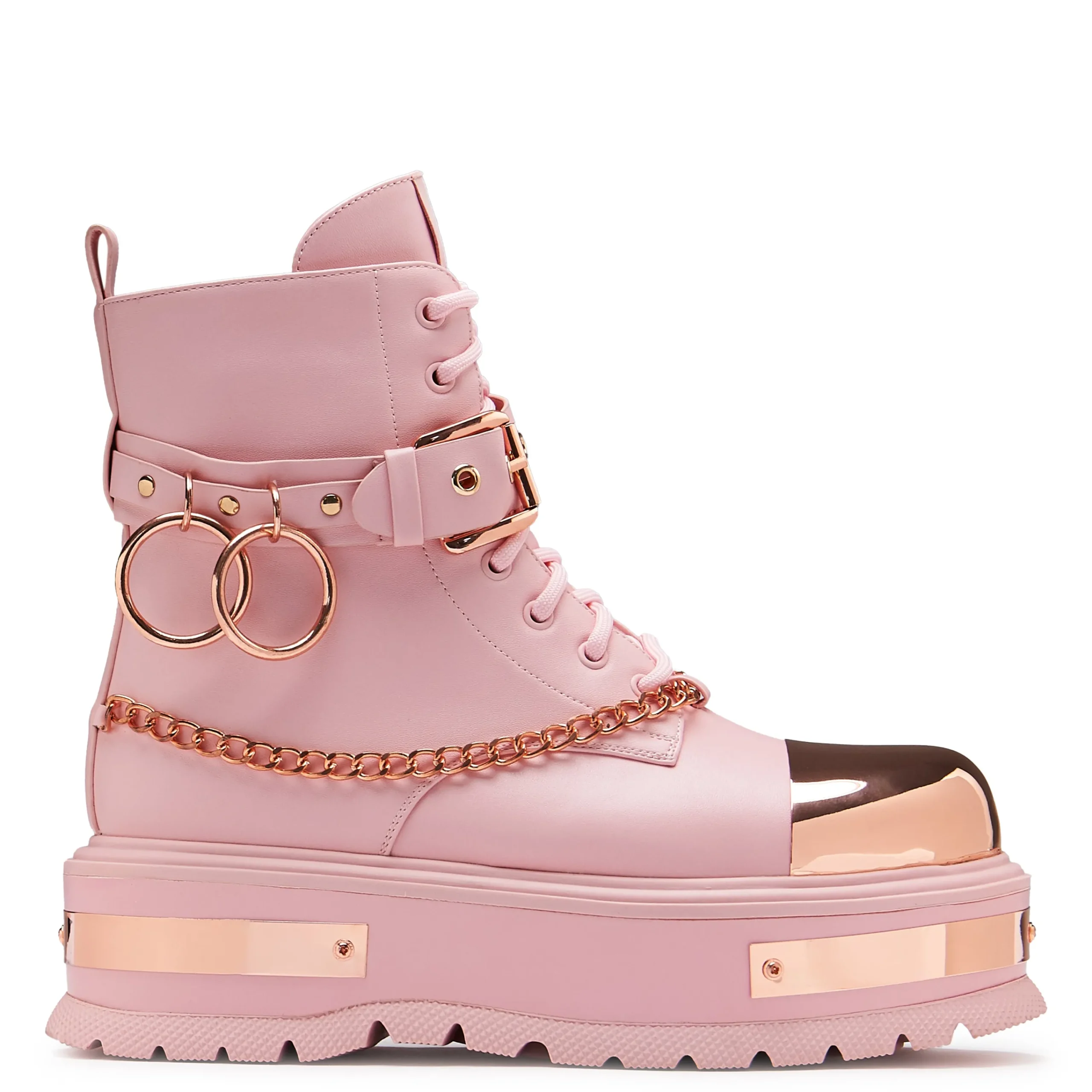 KOI footwear Rose Gold Borin Hardware Platform Boots Pink Fashion
