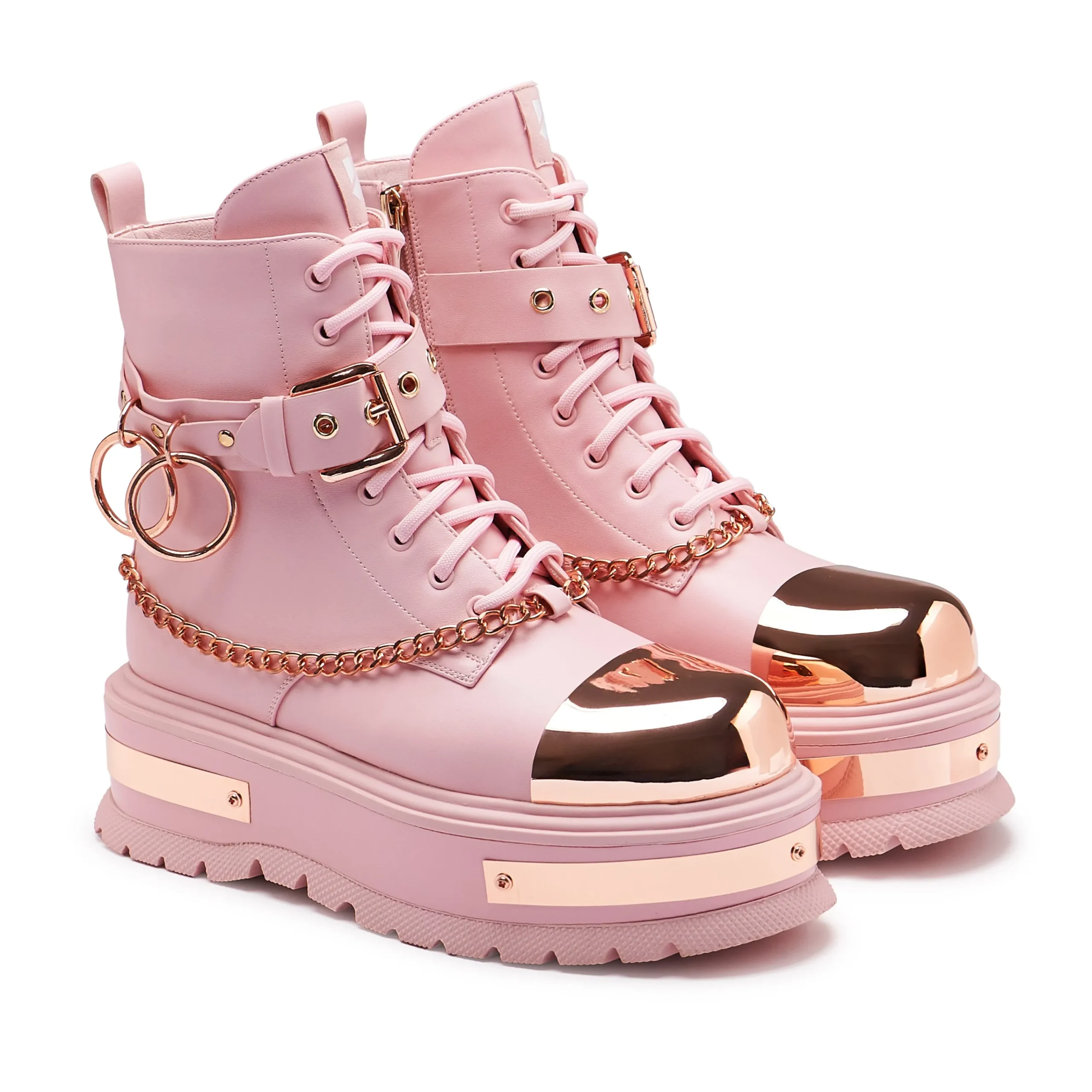 KOI footwear Rose Gold Borin Hardware Platform Boots Pink Fashion