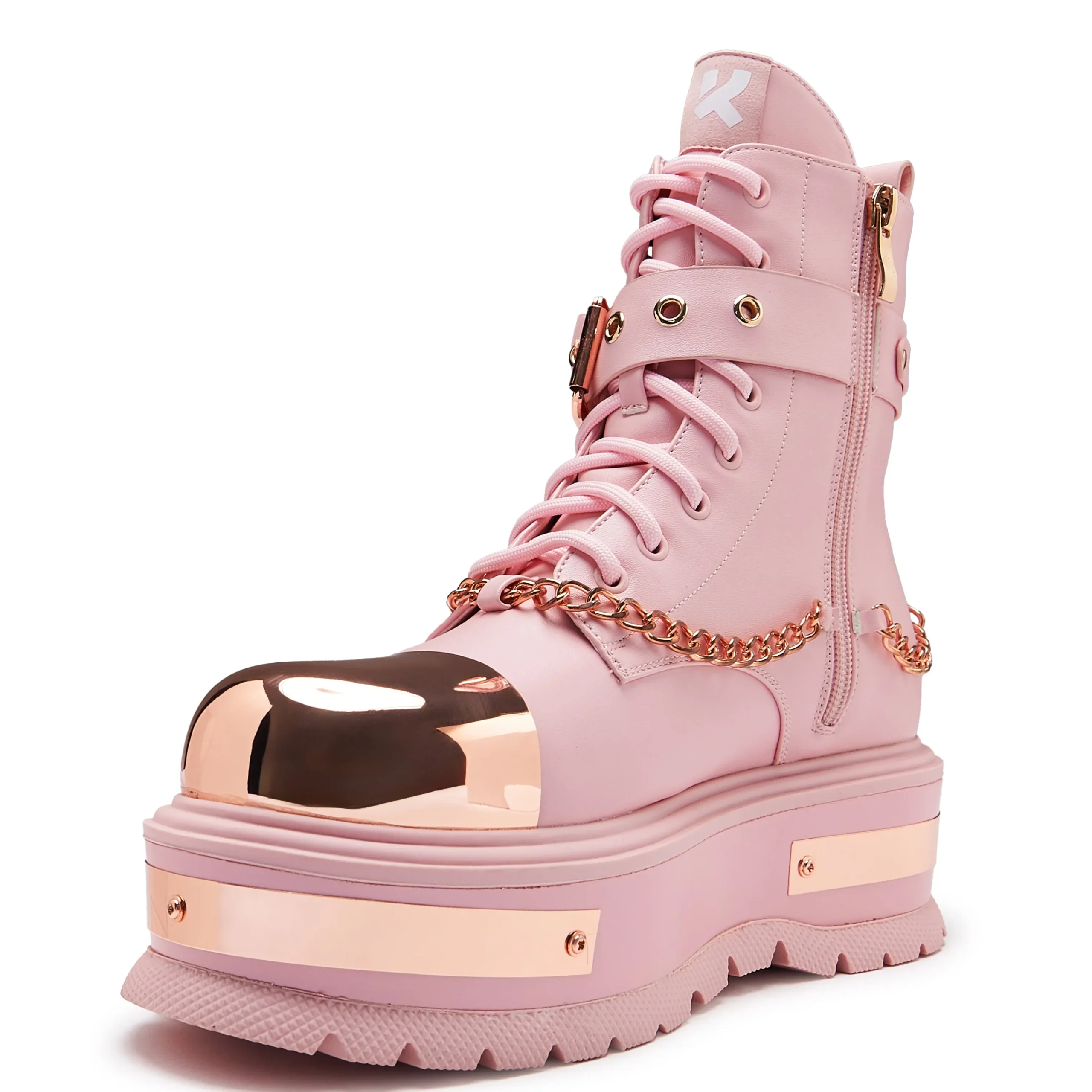 KOI footwear Rose Gold Borin Hardware Platform Boots Pink Fashion