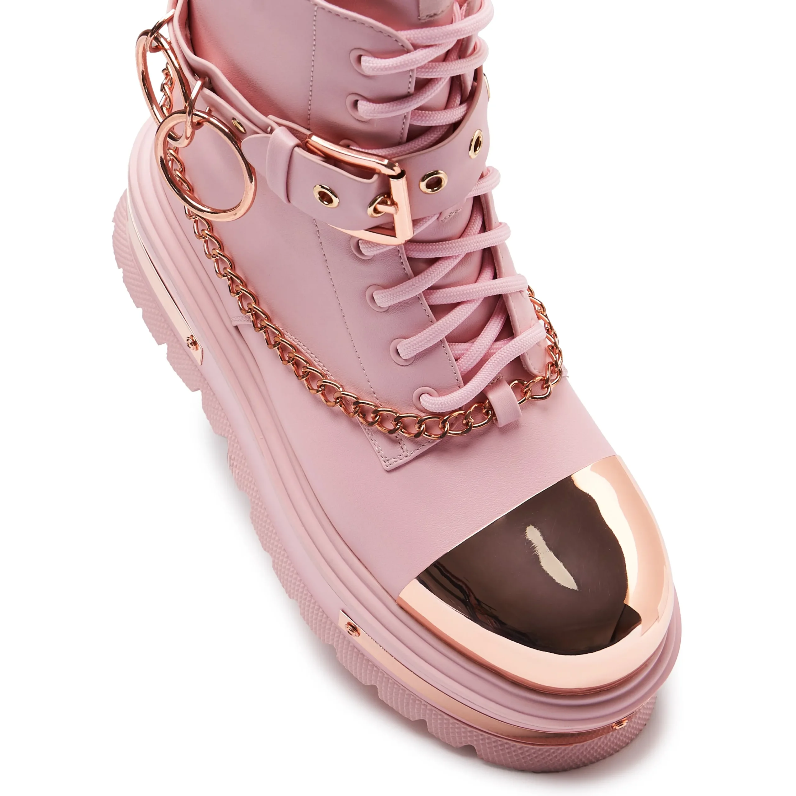 KOI footwear Rose Gold Borin Hardware Platform Boots Pink Fashion