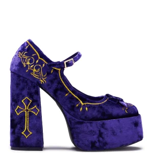 KOI footwear Royal Manor Velvet Platform Heels - Purple Fashion