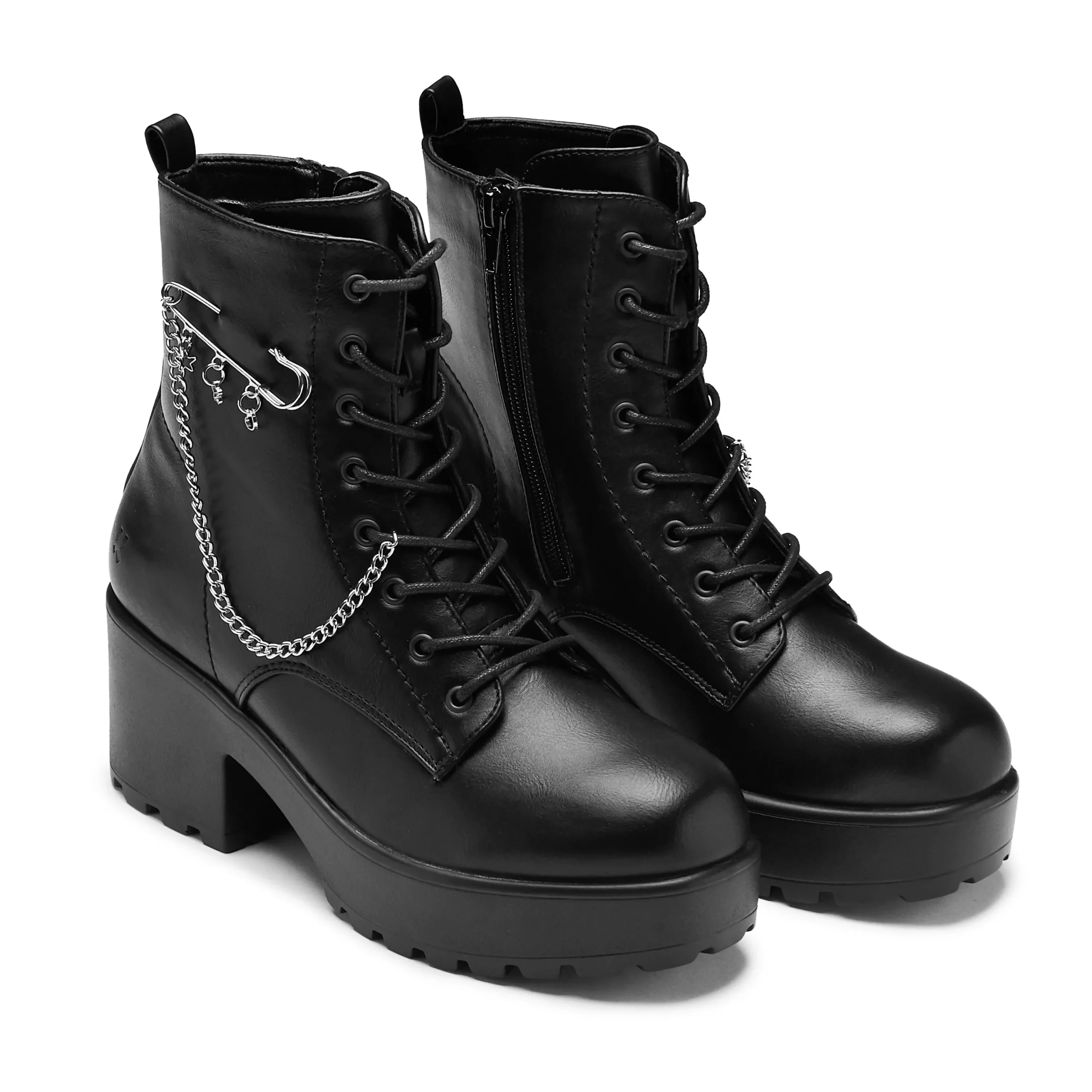 KOI footwear Salvius Safety Pin Military Lace Up Boots - Black Outlet