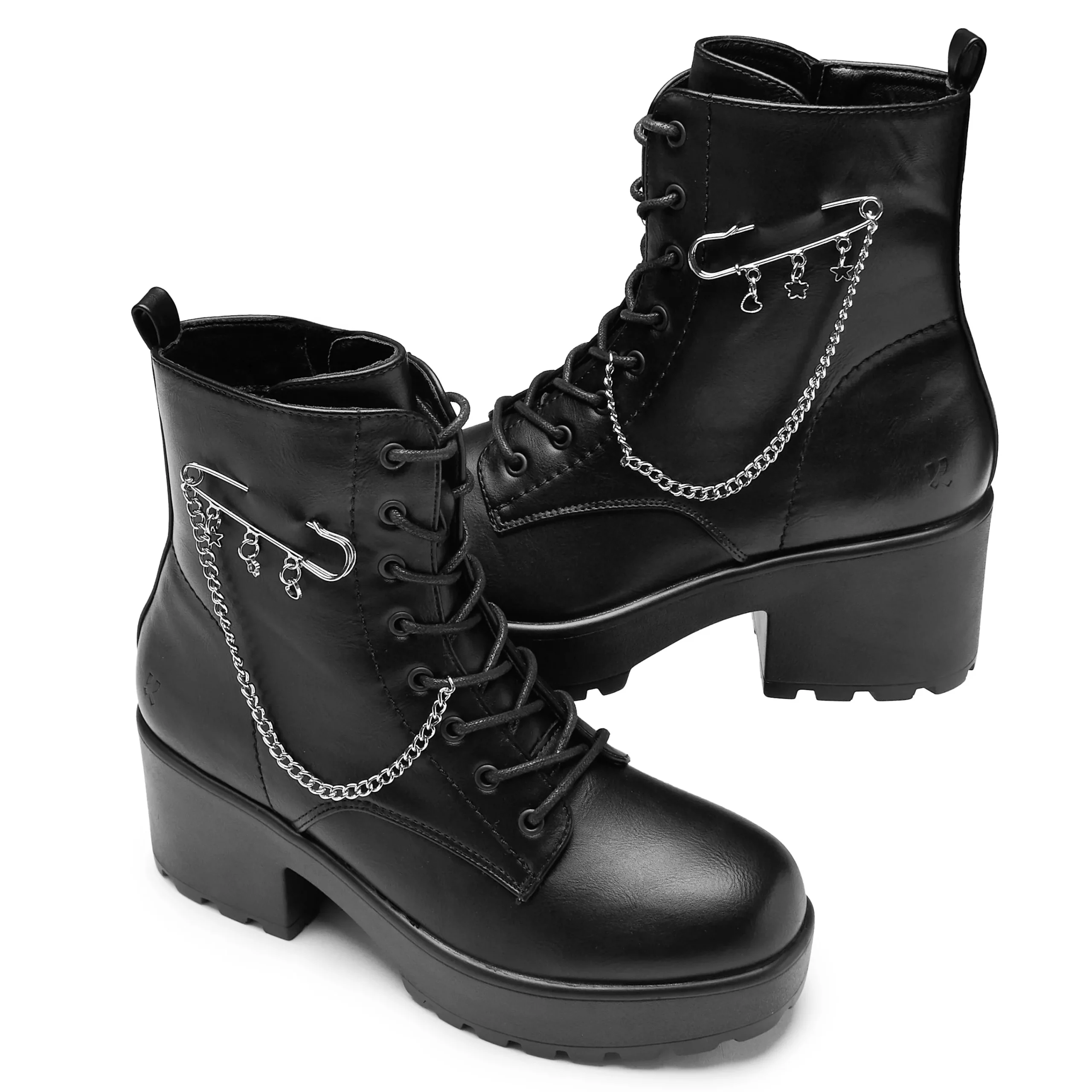 KOI footwear Salvius Safety Pin Military Lace Up Boots - Black Outlet