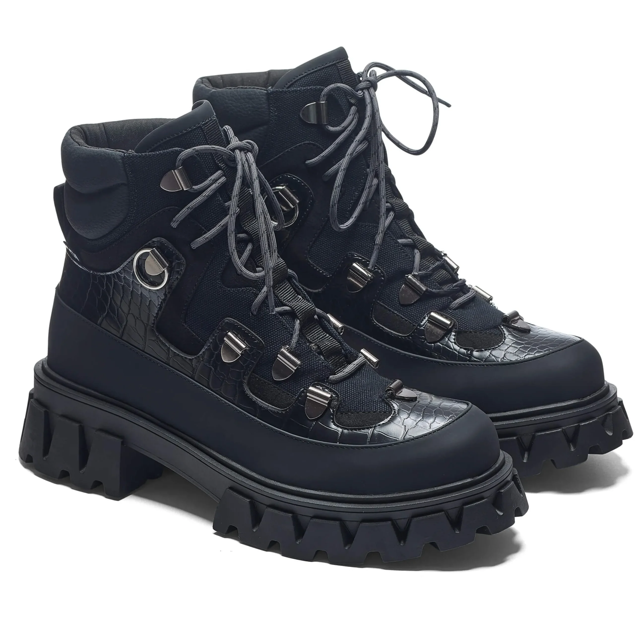 KOI footwear The Koi Reaper Men's Hiking Boots - Ebony Croc Black Sale