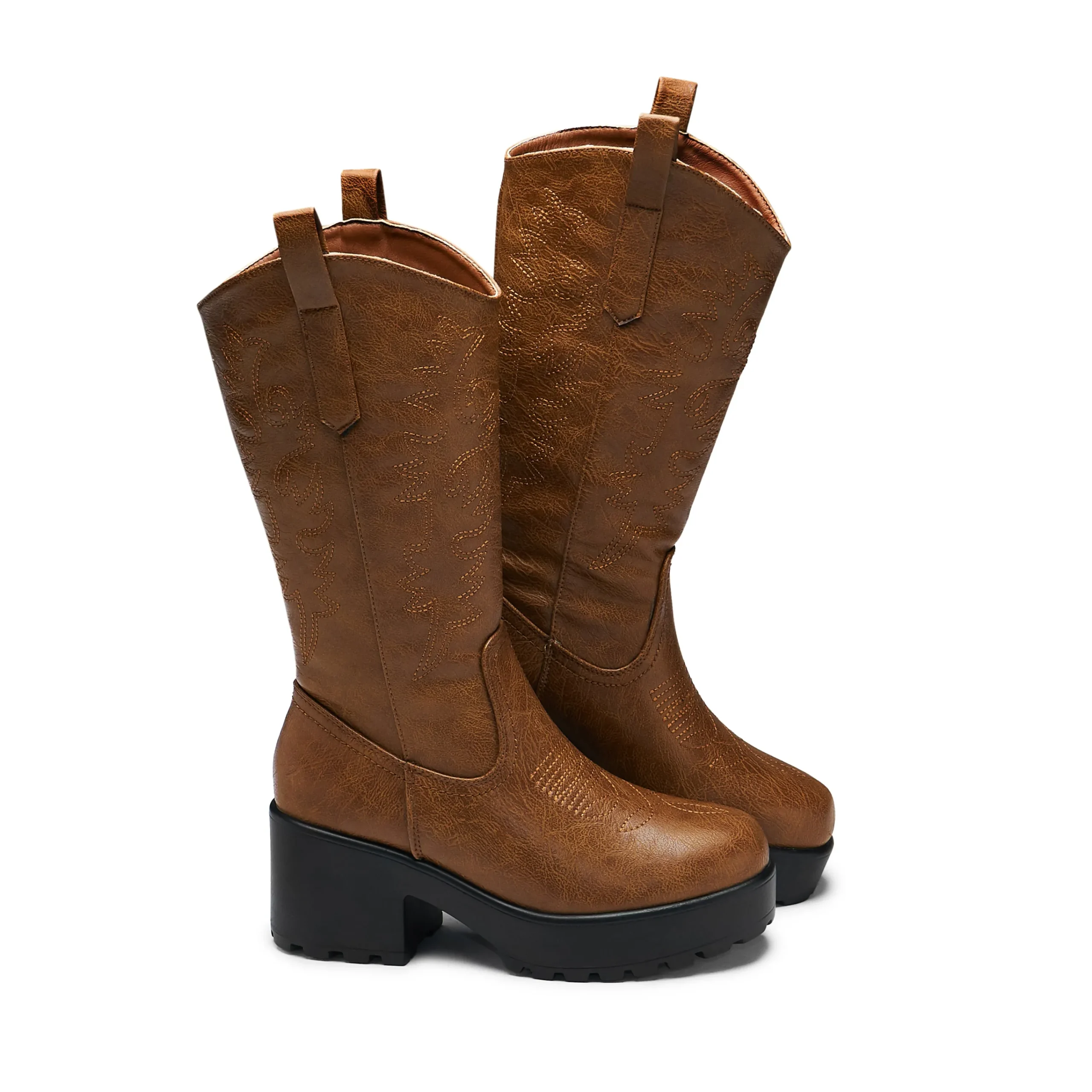 KOI footwear Wintu Long Chunky Western Boots - Vintage Brown Fashion