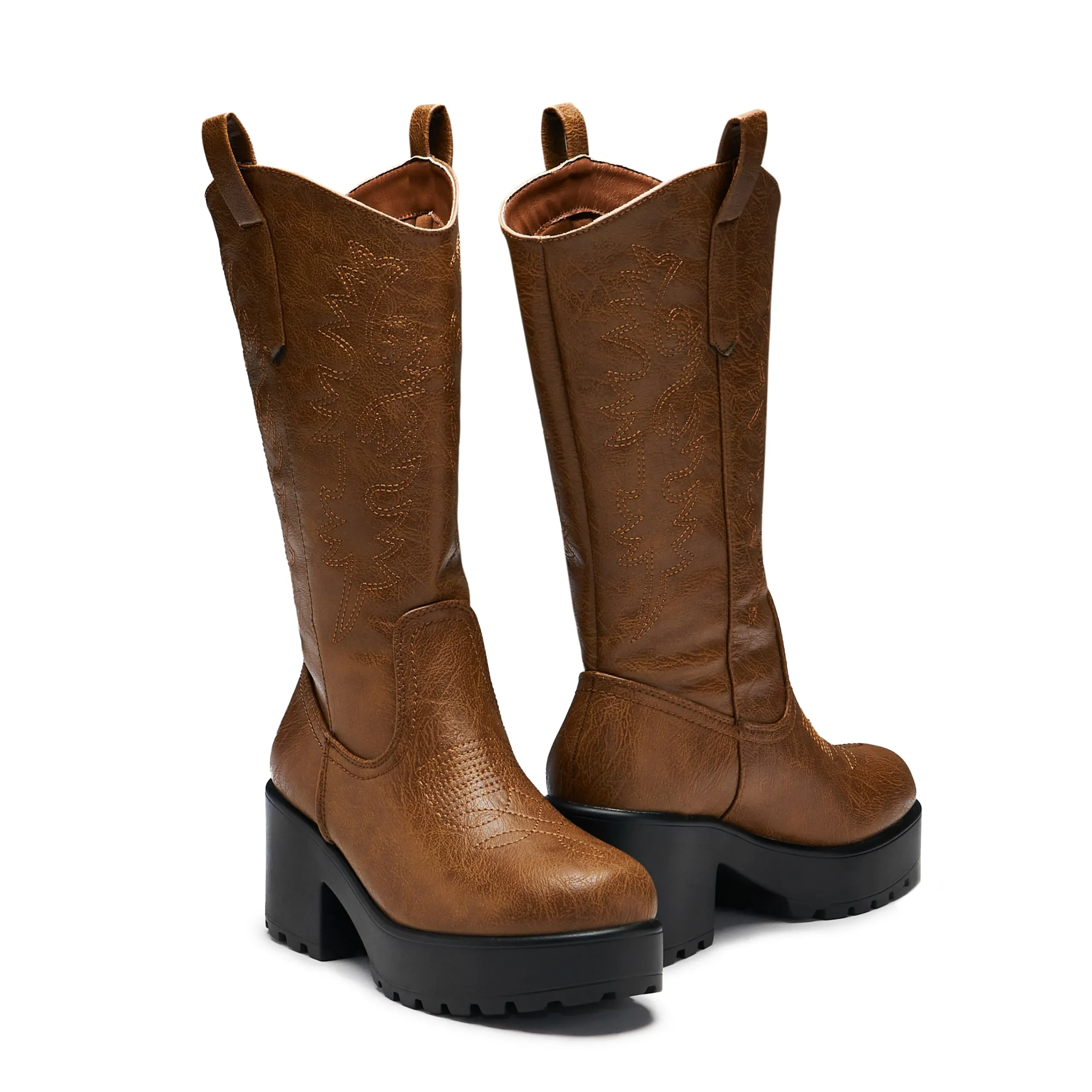 KOI footwear Wintu Long Chunky Western Boots - Vintage Brown Fashion