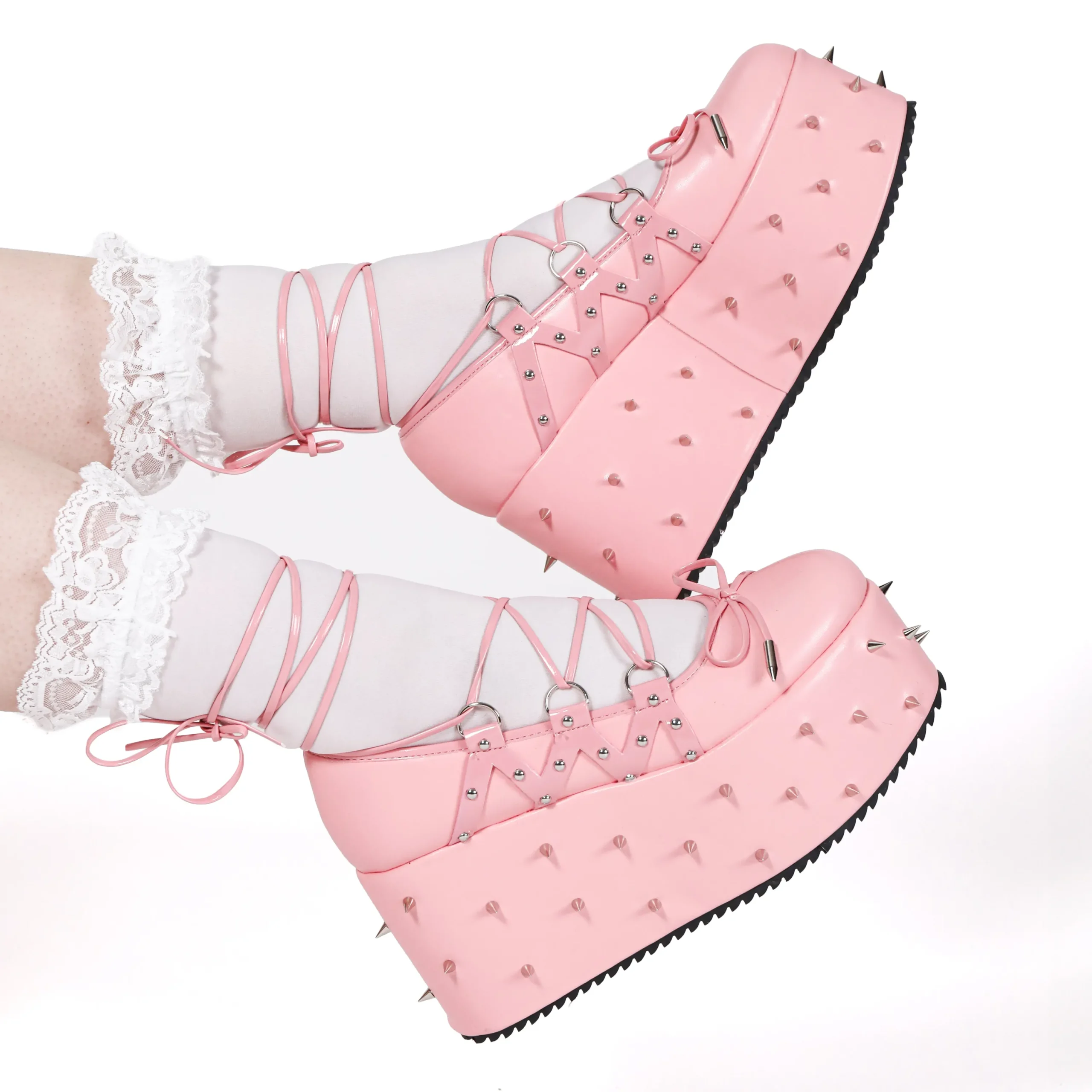 KOI footwear Zorina Lace Up Platform Ballet Shoes - Pink Hot
